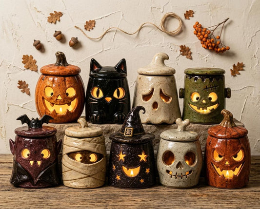 Ceramic Monster Lantern – Handmade Tealight Candle Holder, Halloween Spooky Collection (9 Styles)