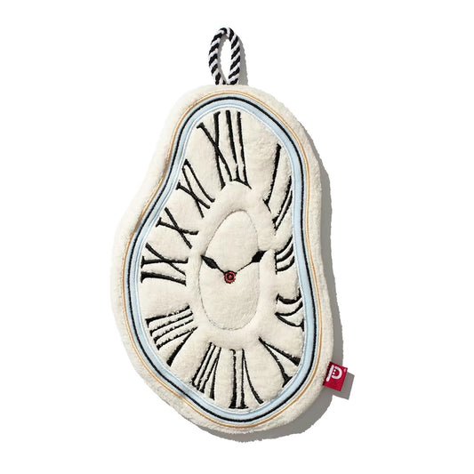 Melting Time Art Hand Towel – Surrealist Coral Fleece Towel with Embroidered Melting Clock