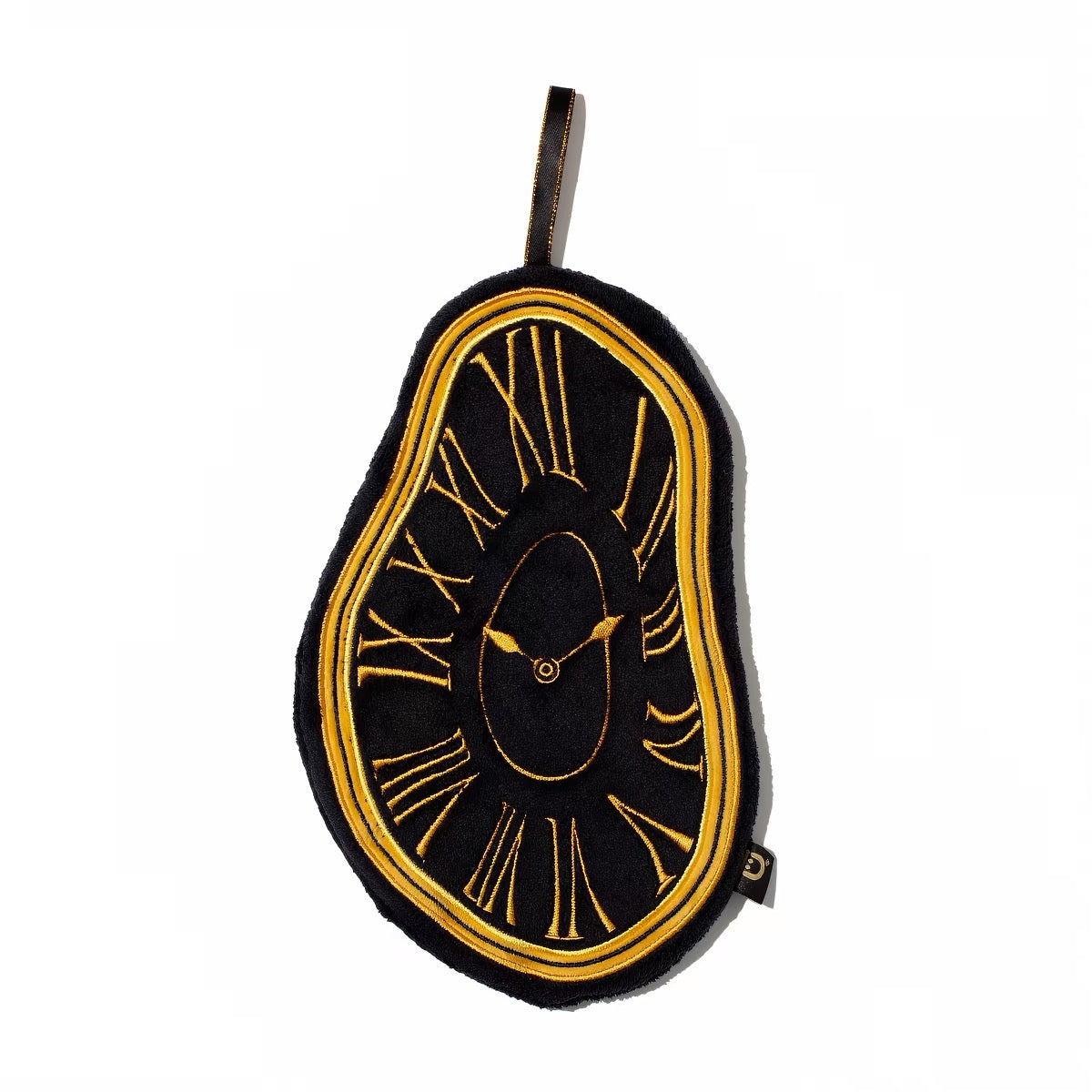 Melting Time Art Hand Towel – Surrealist Coral Fleece Towel with Embroidered Melting Clock