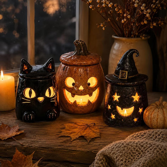 Ceramic Monster Lantern – Handmade Tealight Candle Holder, Halloween Spooky Collection (9 Styles)