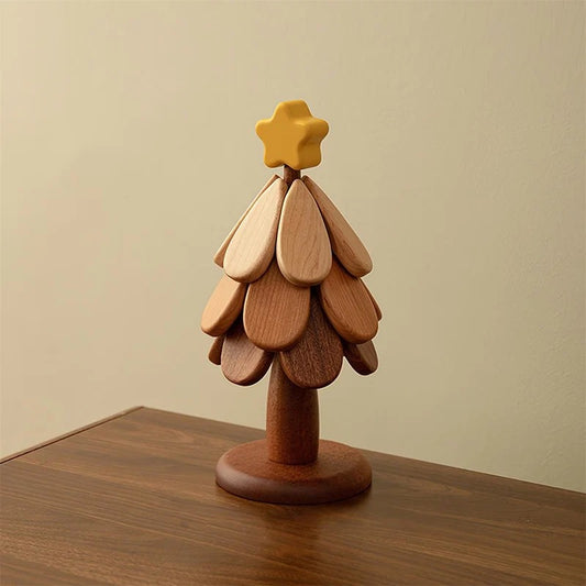 Christmas Tree Solid Wood Heat Insulation Mat – Star 3-Layer Foldable Trivet & Coaster Set