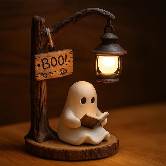 Cute Ghost Reading Night Light – Warm LED Shelf & Desk Lamp, Halloween & Dark Academia Decor
